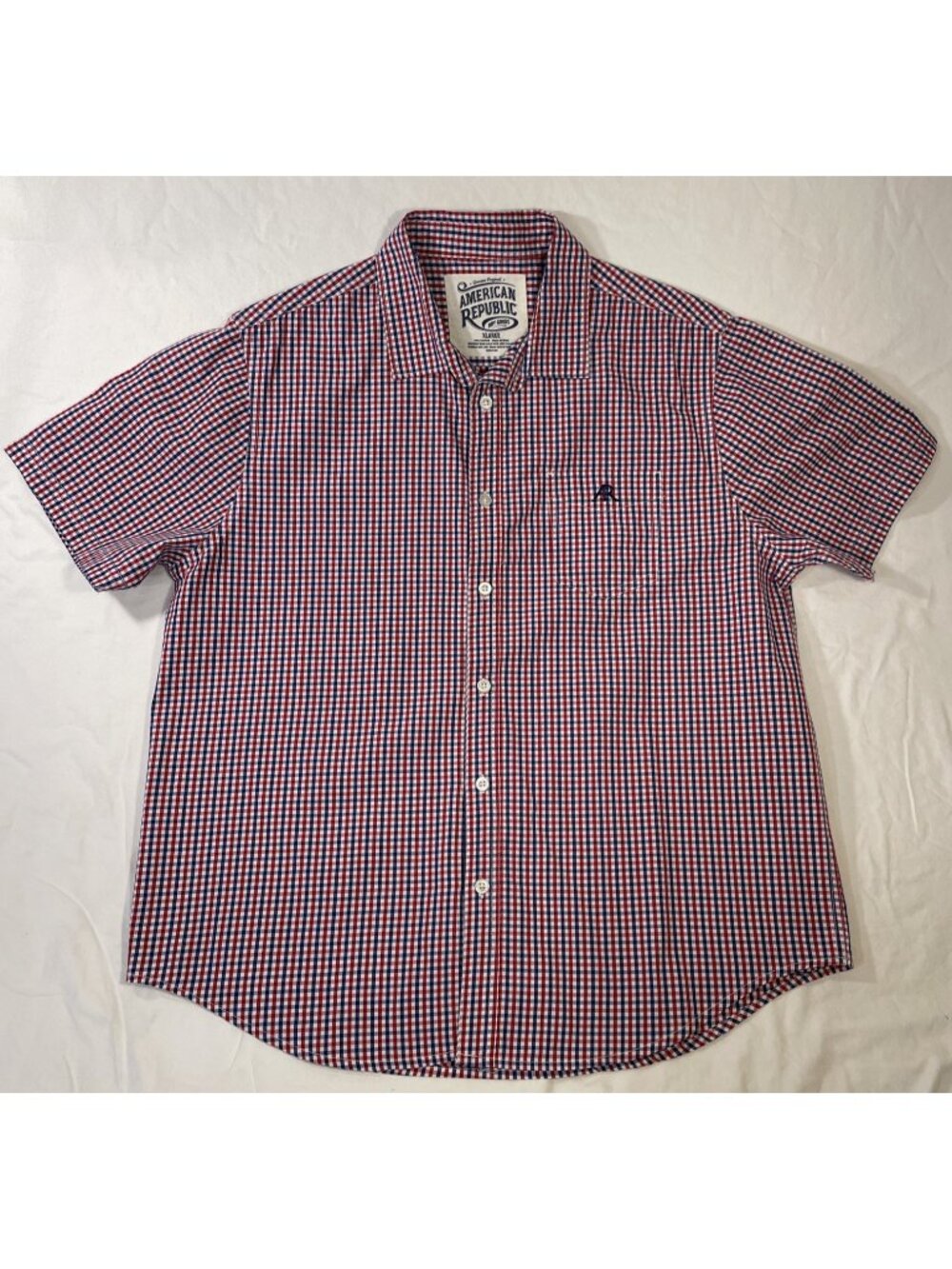 Men's XL Red/White/Blue Plaid American Republic Shirt Button Up Casual